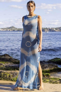 Miss June - Maxi Crochet Dress Goya in Blue Tie Dye - OutDazl