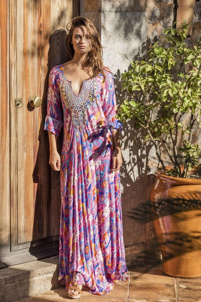 Miss June - Maxi Dress Alep in Pink print - OutDazl