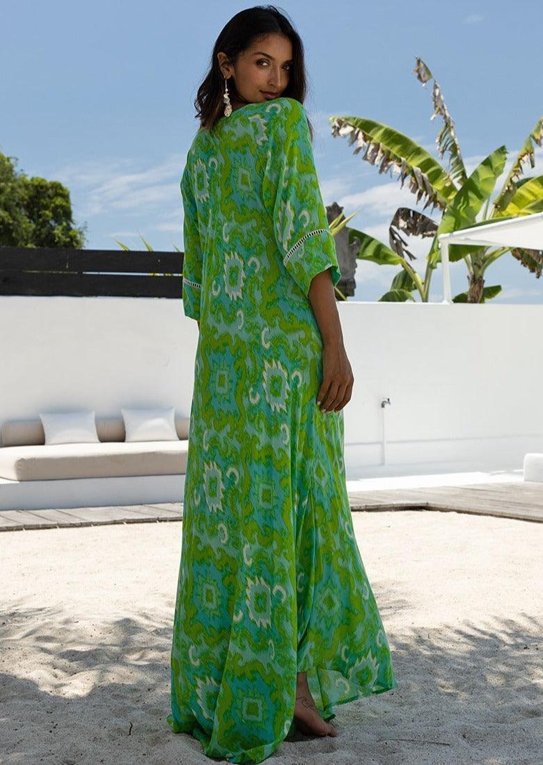Miss June - Maxi Dress Marga in Green Print - OutDazl
