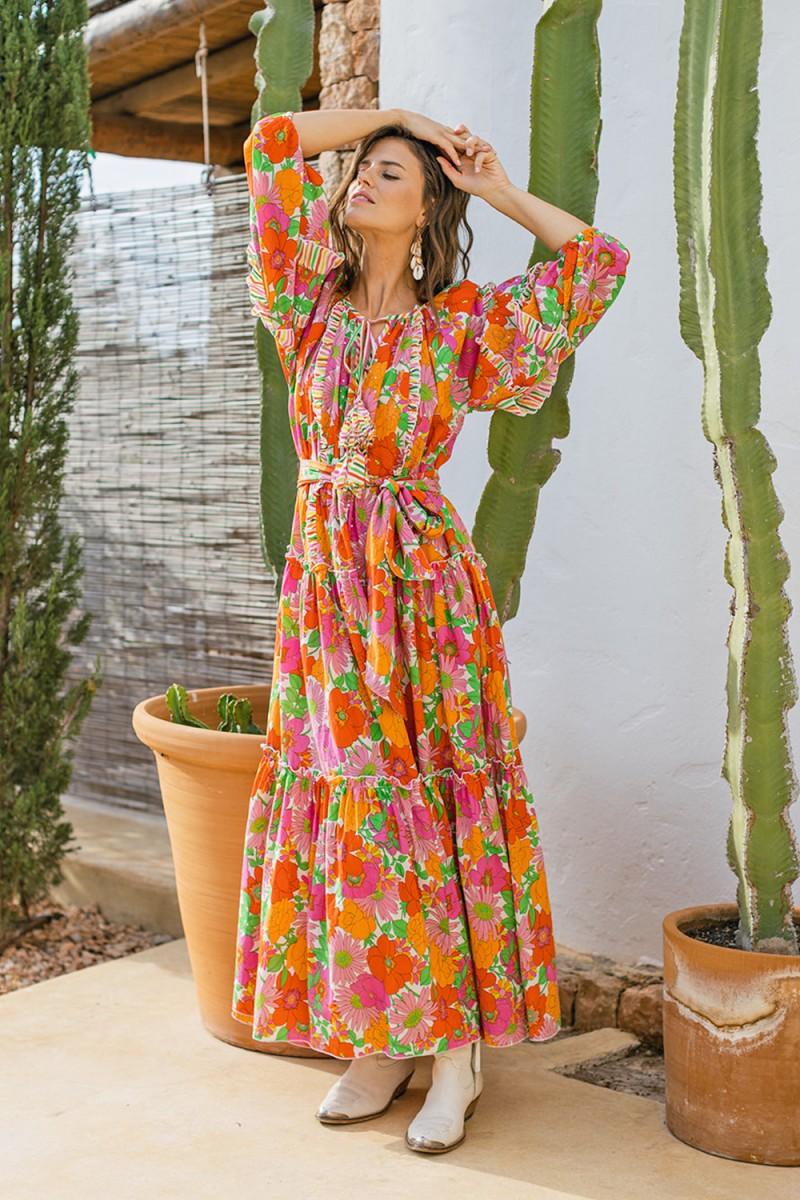 Miss June - Maxi Floral Print Dress Floralies in Neon - OutDazl