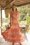 Miss June - Maxi Layered Dress Bluebelle in fuchsia Print - OutDazl