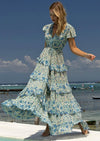 Miss June - Maxi Layered Dress Icy in Blue Print - OutDazl