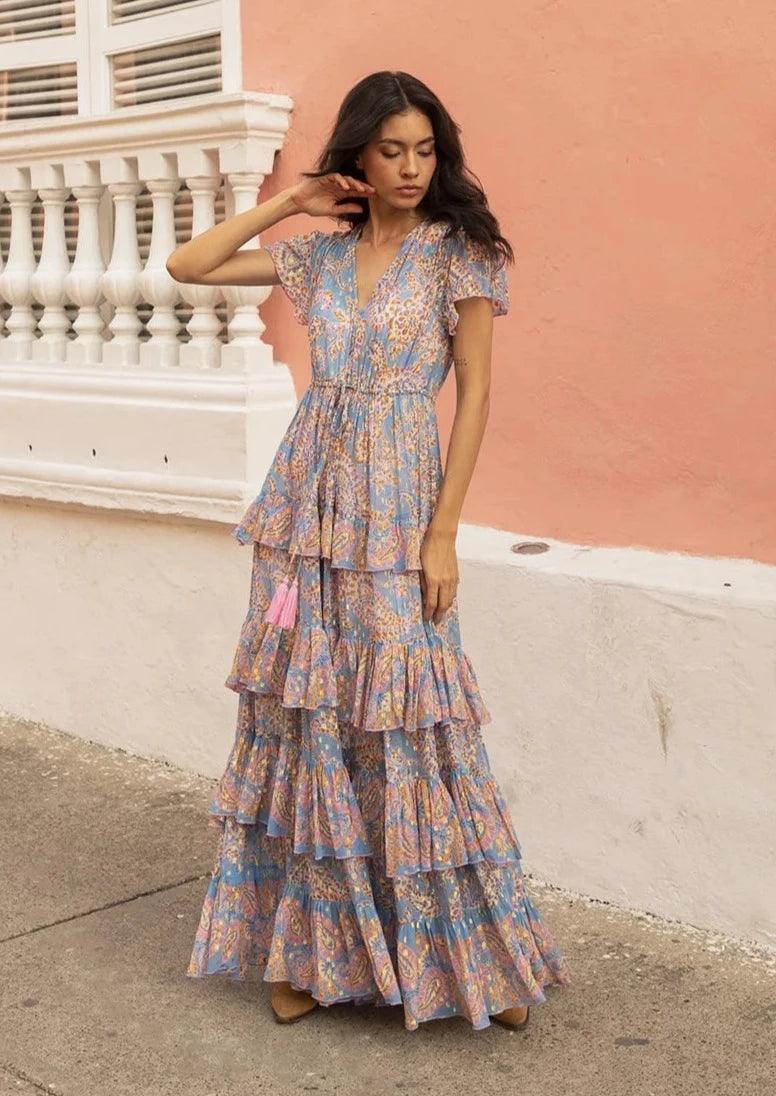 Miss June - Maxi Layered Print Dress Ankarina - OutDazl