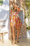 Miss June - Mini Dress Abba in Neon Floral Print - OutDazl
