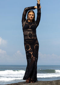Miss June - Miss June Black Maxi Crochet Dress Birkin - OutDazl