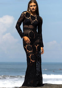 Miss June - Miss June Black Maxi Crochet Dress Birkin - OutDazl