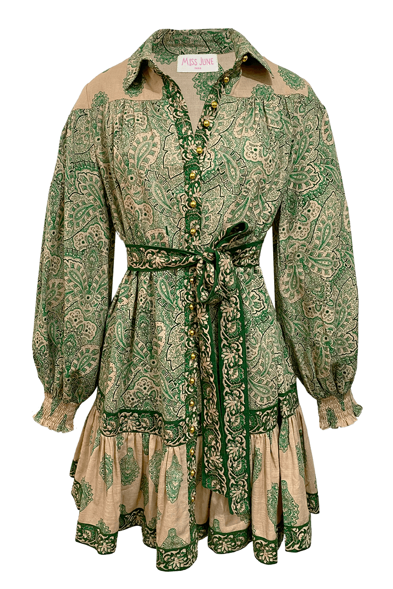 Miss June - Miss June Dress Ava in Green Print - OutDazl