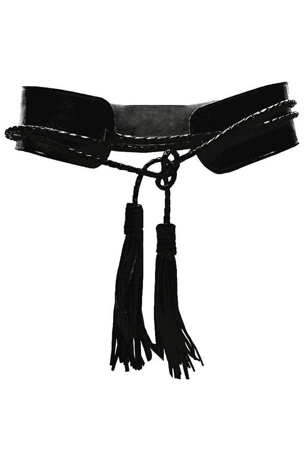 Miss June - Miss June Leather Waist Belt with Tassel Ties - OutDazl
