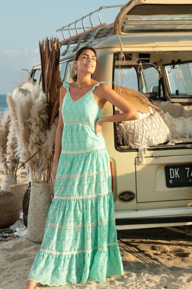 Miss June - Miss June Maxi Dress in french lace Aqua - OutDazl