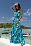 Miss June - Miss June Maxi Print Dress Scarlet in Blue Print - OutDazl