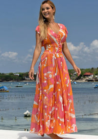 Miss June - Miss June Maxi Print Dress Scarlet in Orange Print - OutDazl