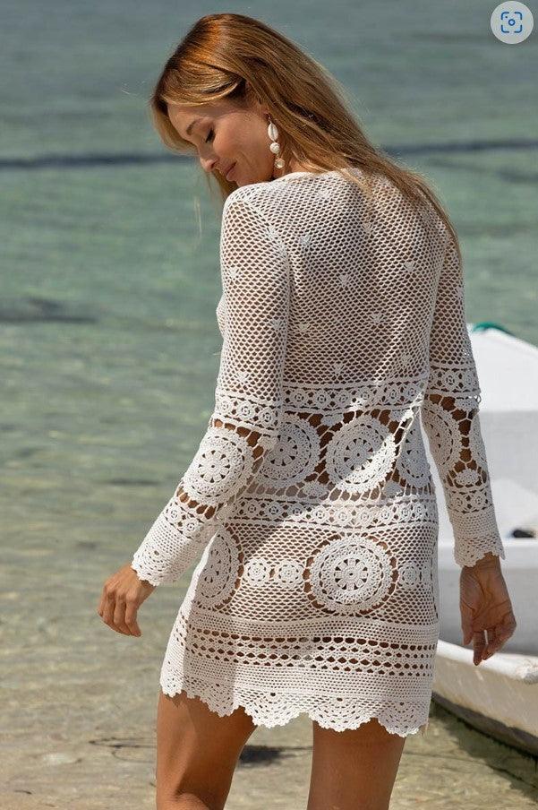 Miss June - Miss June White Mini Crochet Dress Amelia - OutDazl