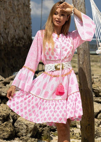 Miss June - Neon Pink Print Midi Dress Poppy - OutDazl