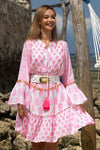 Miss June - Neon Pink Print Midi Dress Poppy - OutDazl