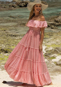 Miss June - Off Shoulder Maxi Dress Kate in Pink - OutDazl