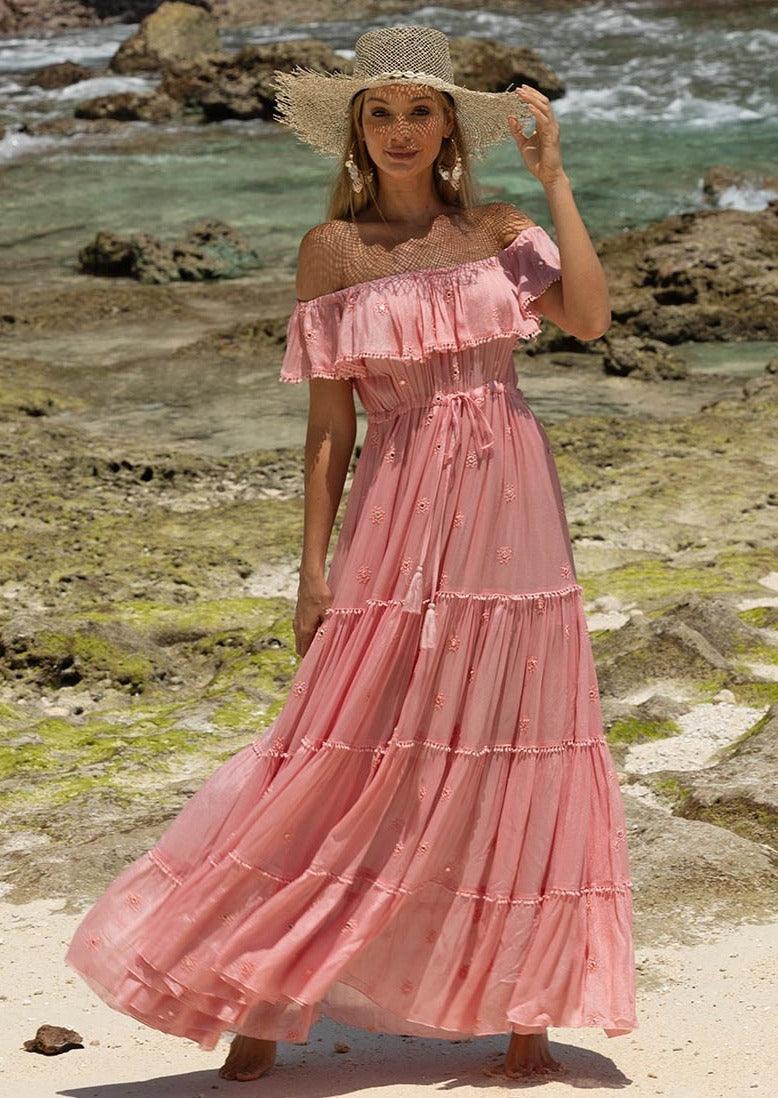 Ruffle off the discount shoulder maxi dress