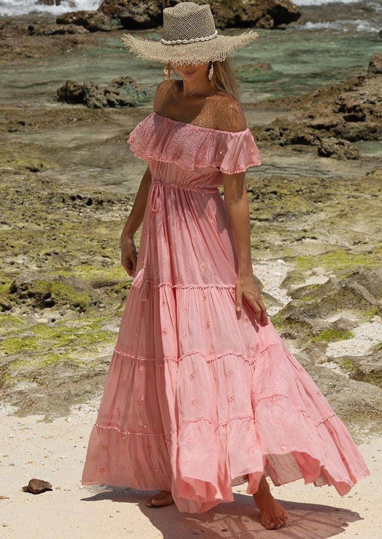Pink off shoulder maxi dress Clearance