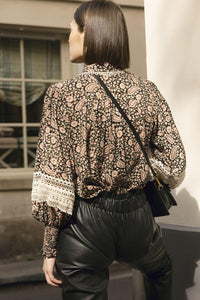 Miss June - Paisley Print Blouse Emma with Cream Lace - OutDazl