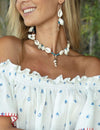 Miss June - shell drop earrings with Blue beads - OutDazl