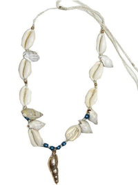 Miss June - Shell Necklace with Blue Beads - OutDazl