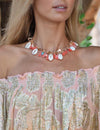 Miss June - Short shell Necklace with tassels in Peach - OutDazl