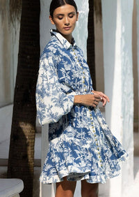 Miss June - Tropical Print Mini Dress Eleanor in Blue Print - OutDazl