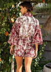 Miss June - Tropical Print Shorts Kylia in Burgundy - OutDazl