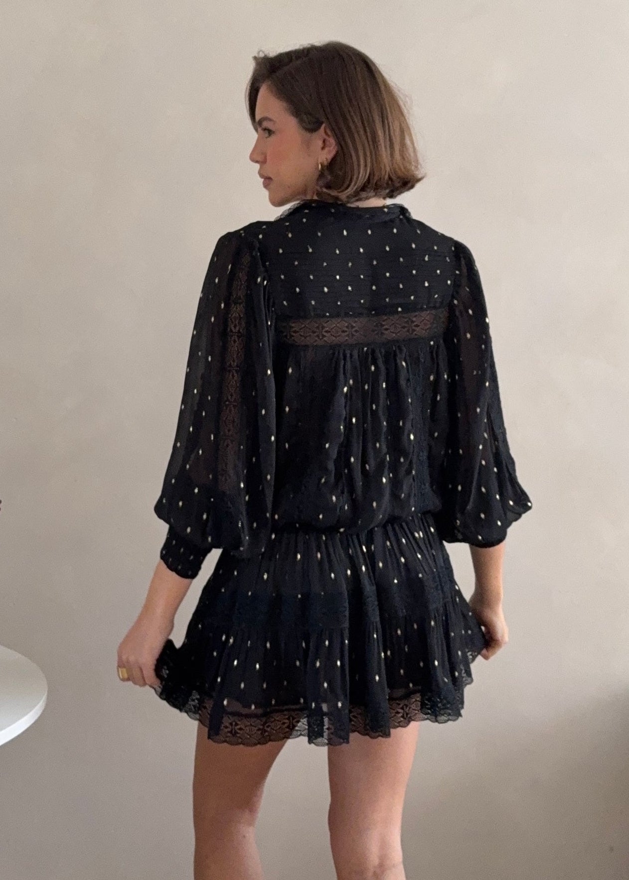 Lace Trimmed Mini Dress Moncur in Black Lurex