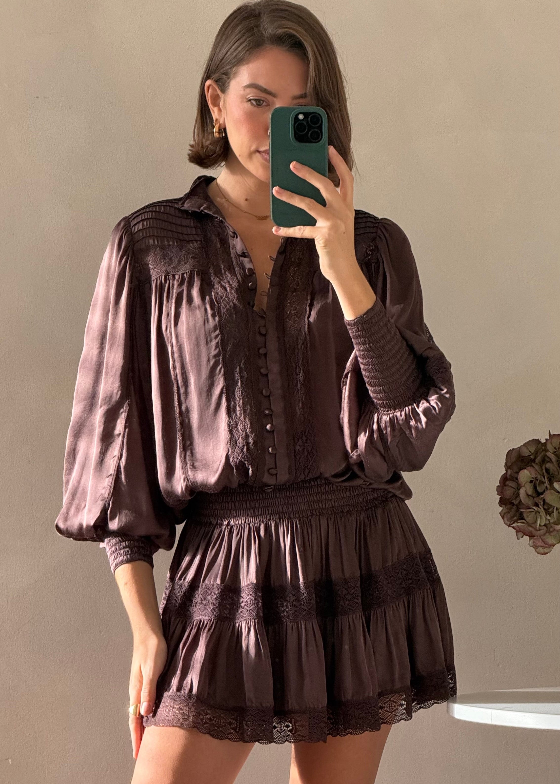 Lace Trimmed Mini Dress Moncur in Chocolate