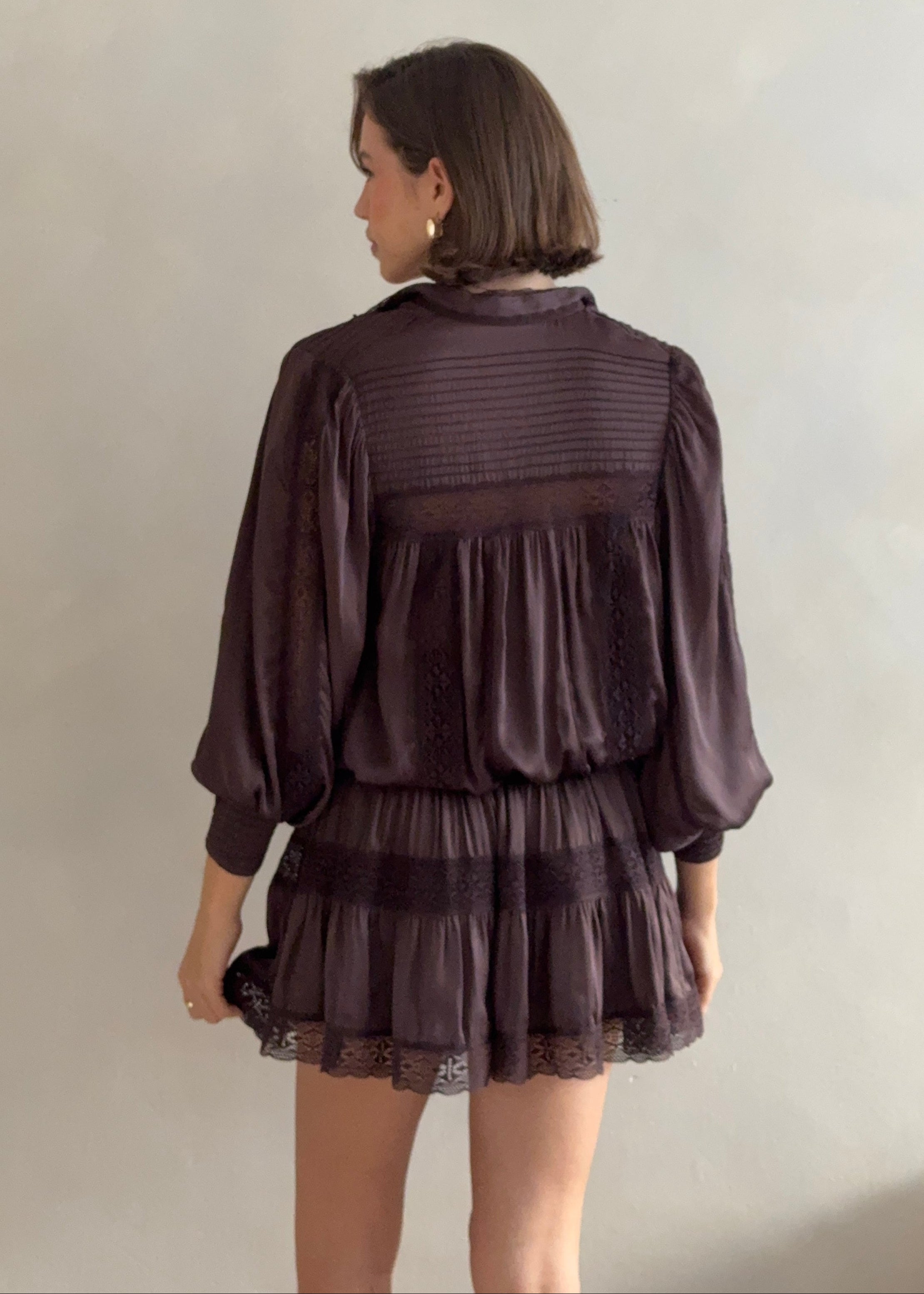 Lace Trimmed Mini Dress Moncur in Chocolate