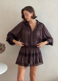 Lace Trimmed Mini Dress Moncur in Chocolate