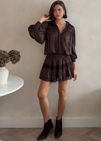 Lace Trimmed Mini Dress Moncur in Chocolate