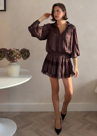 Lace Trimmed Mini Dress Moncur in Chocolate