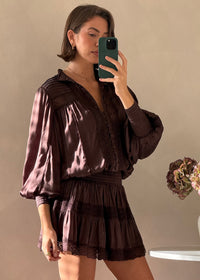 Lace Trimmed Mini Dress Moncur in Chocolate