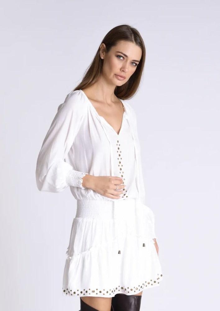 Muche & Muchette - Akio Studded Mini Dress in White - OutDazl
