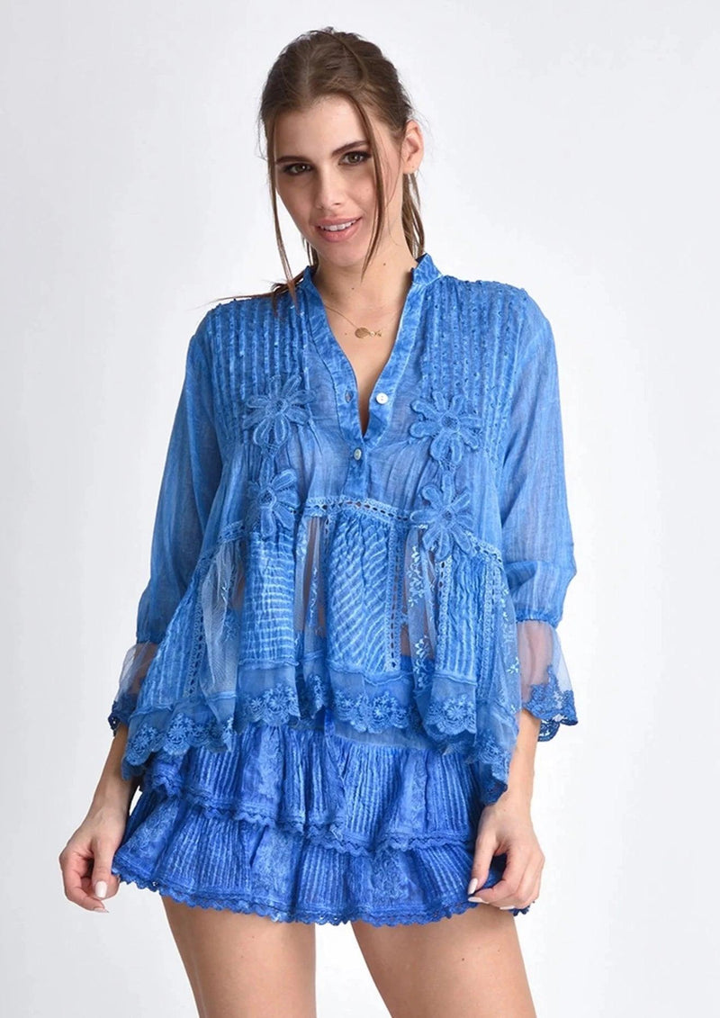 Muche & Muchette - Jolene Cotton Voile Top in Washed Blue - OutDazl