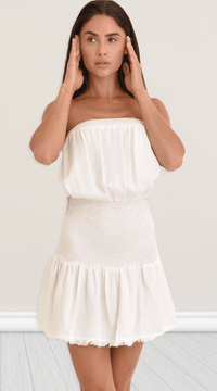 Muche & Muchette - Live Smocked Waist Mini Dress in White - OutDazl