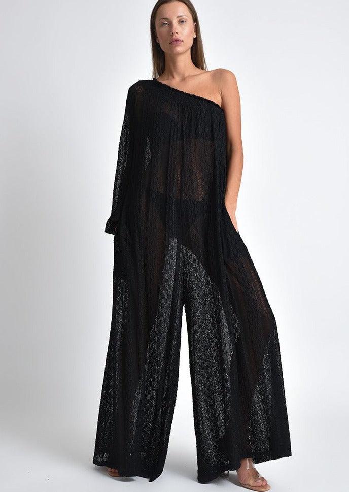 Muche & Muchette - Valentino One Shoulder Stretchy Lace Jumpsuit in Black - OutDazl