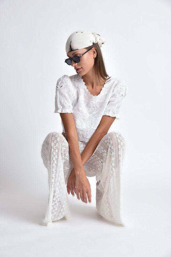 Muche & Muchette - Valentino Stretchy Lace Pants Cover Up in White - OutDazl