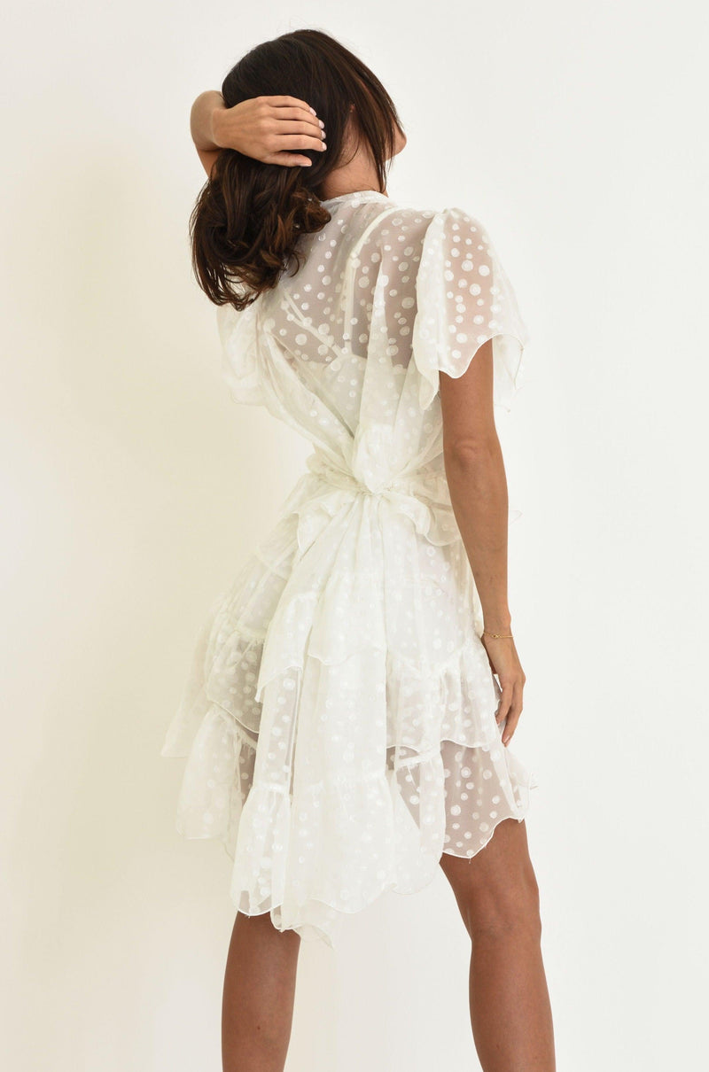 Muche & Muchette - White Manuela Dot Mesh Ruffled Dress - OutDazl