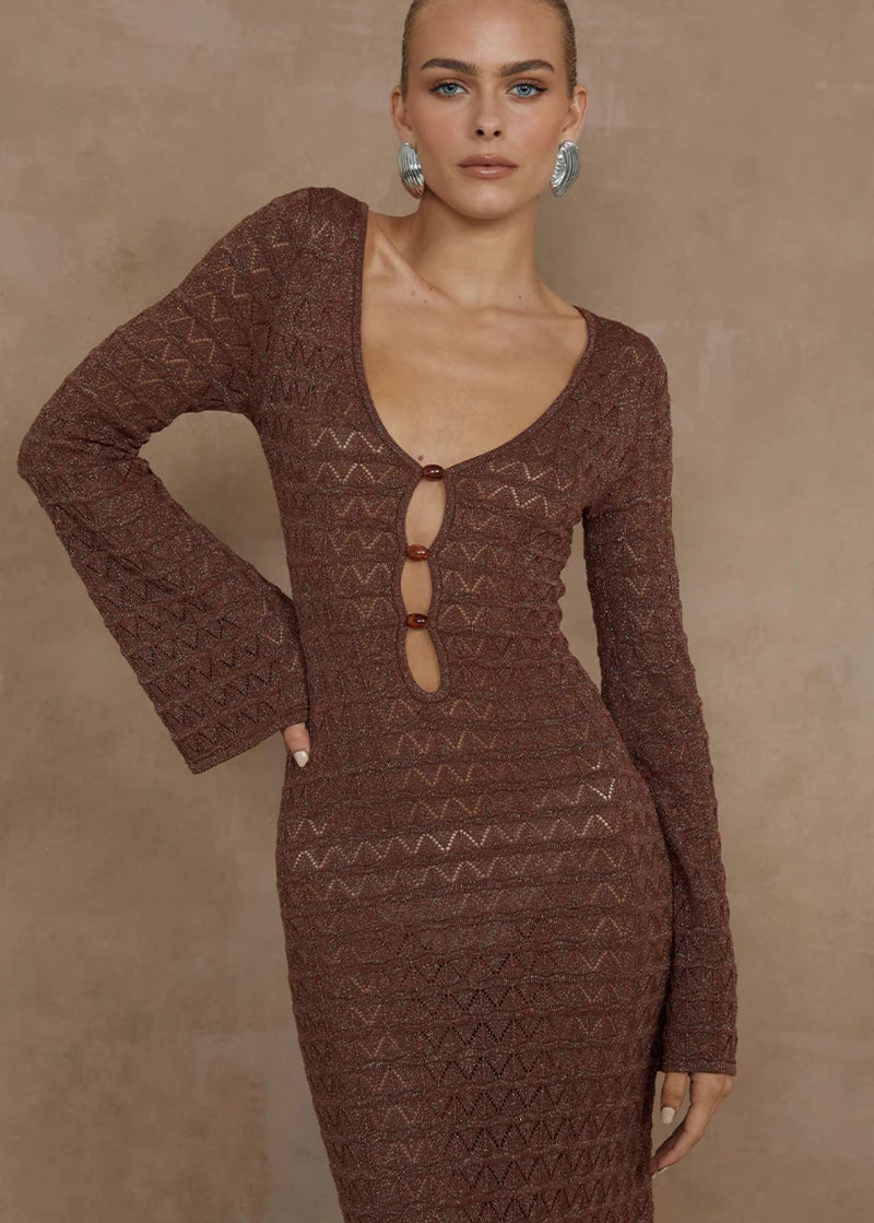 Nya Knit Midi Dress in Espresso