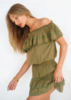 Olive Off Shoulder Ruffled Voile Mini Dress Lily