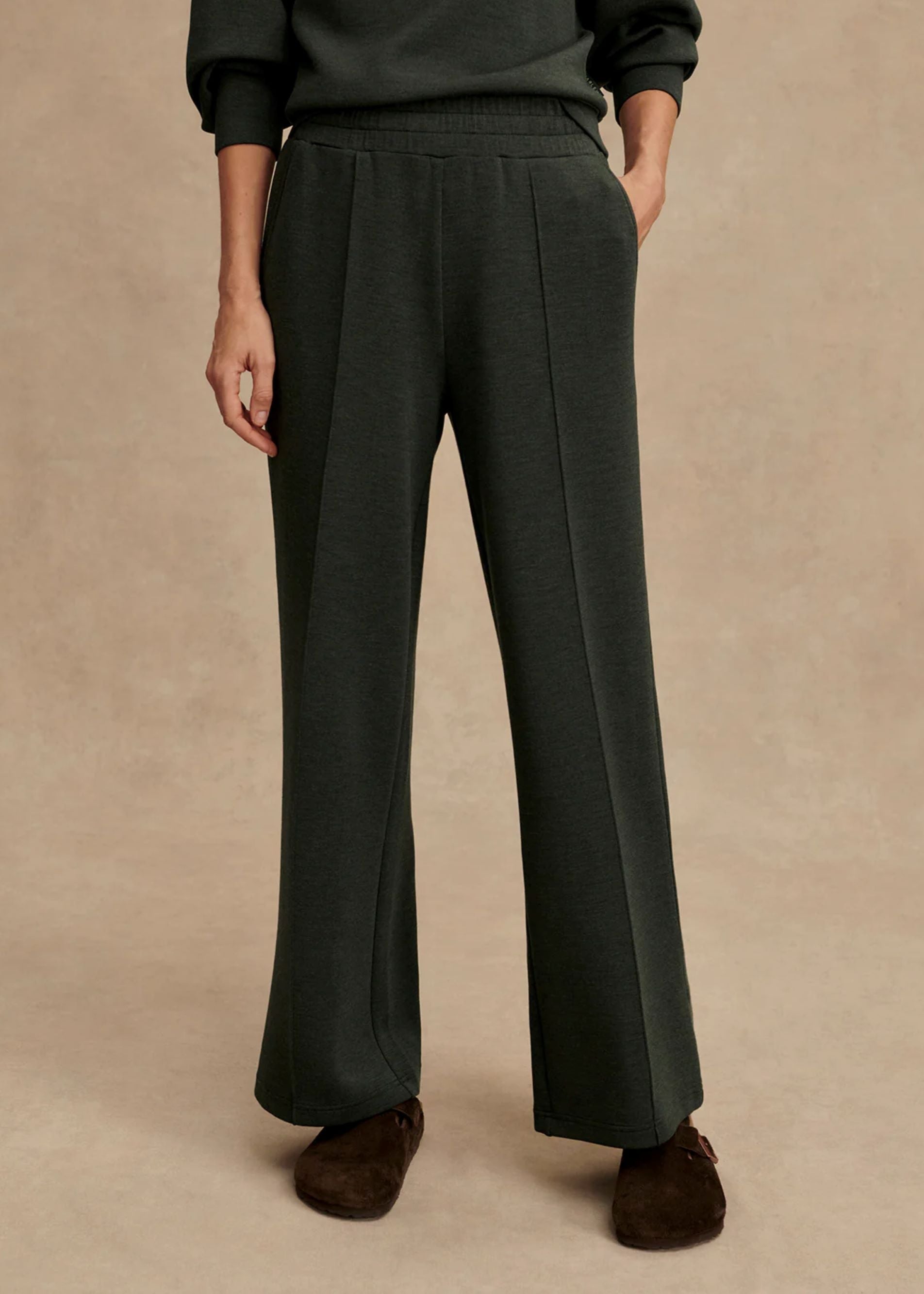 The Wide Leg Pant in Olive Marl