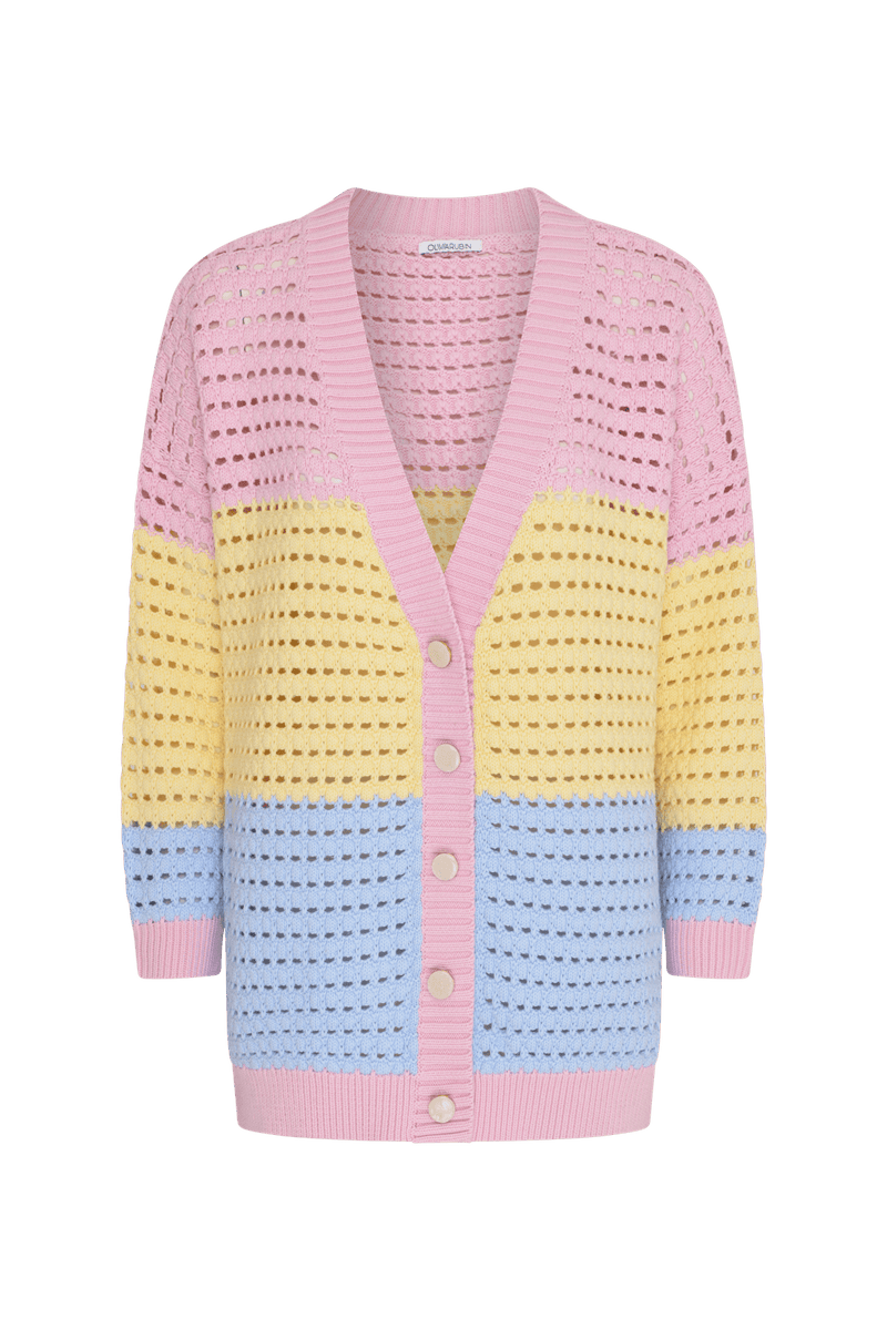 Olivia Rubin - Mika Pastel Colourblock Crochet Cardigan - OutDazl