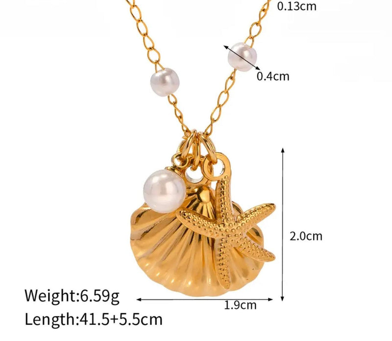 OutDazl - 18K Gold Plated Star and Seashell Pendant Necklace - OutDazl