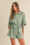 OutDazl - Button Down Shirt Collar Playsuit - OutDazl