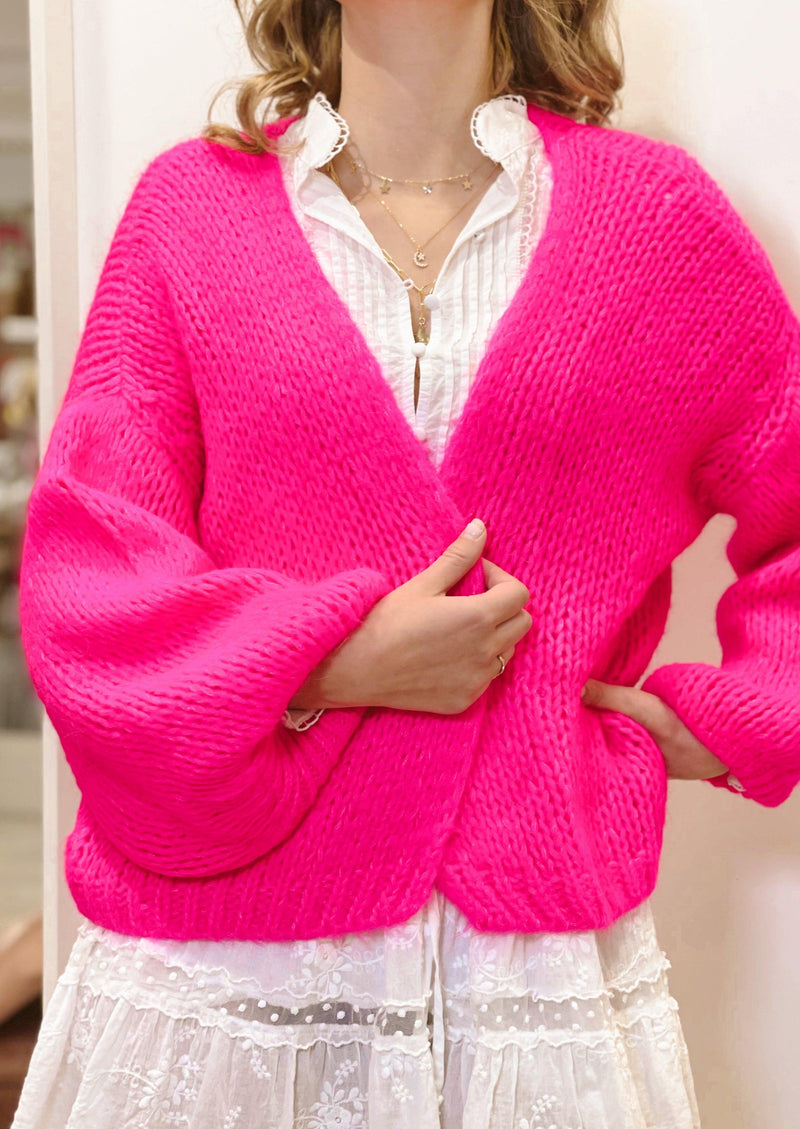 OutDazl - Chunky open knit Cardigan Luna in Hot Pink - OutDazl