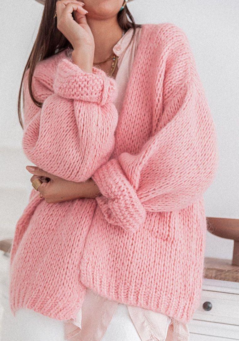 OutDazl - Chunky open knit Cardigan Luna in Pink - OutDazl