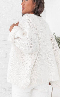 OutDazl - Chunky open knit Cardigan Luna in White - OutDazl