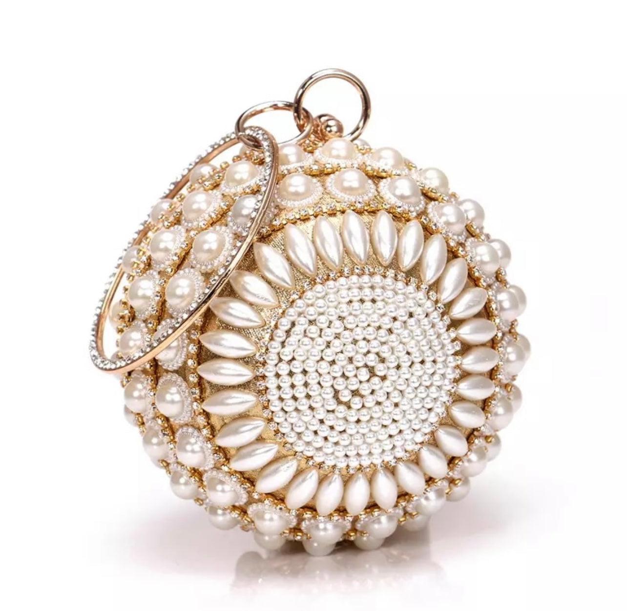 OutDazl - Circular Wristlet Clutch in Pearl & Gold - OutDazl